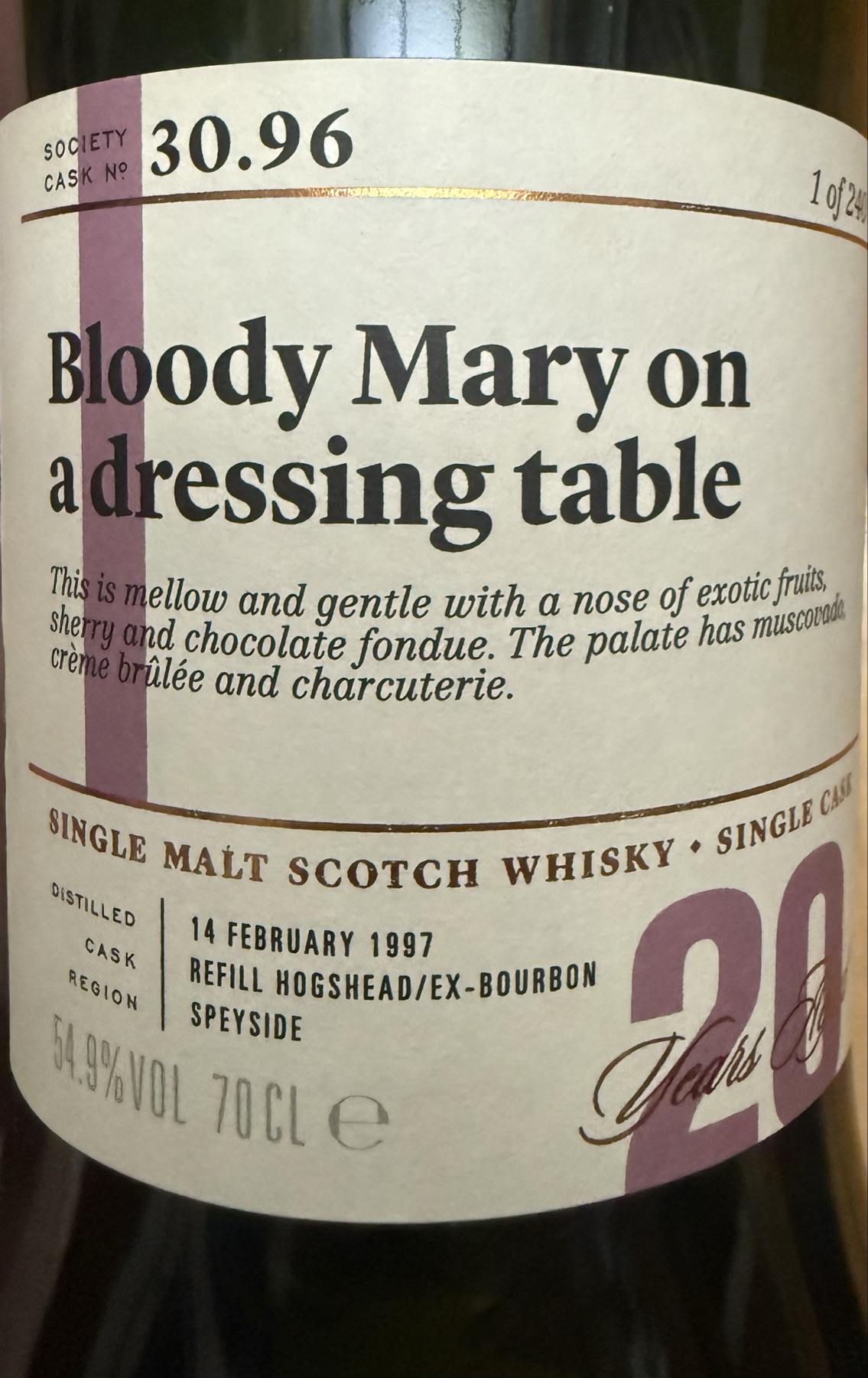The Scotch Malt Whisky Society · Glenrothes · 20 Years · Cask 96 bottle